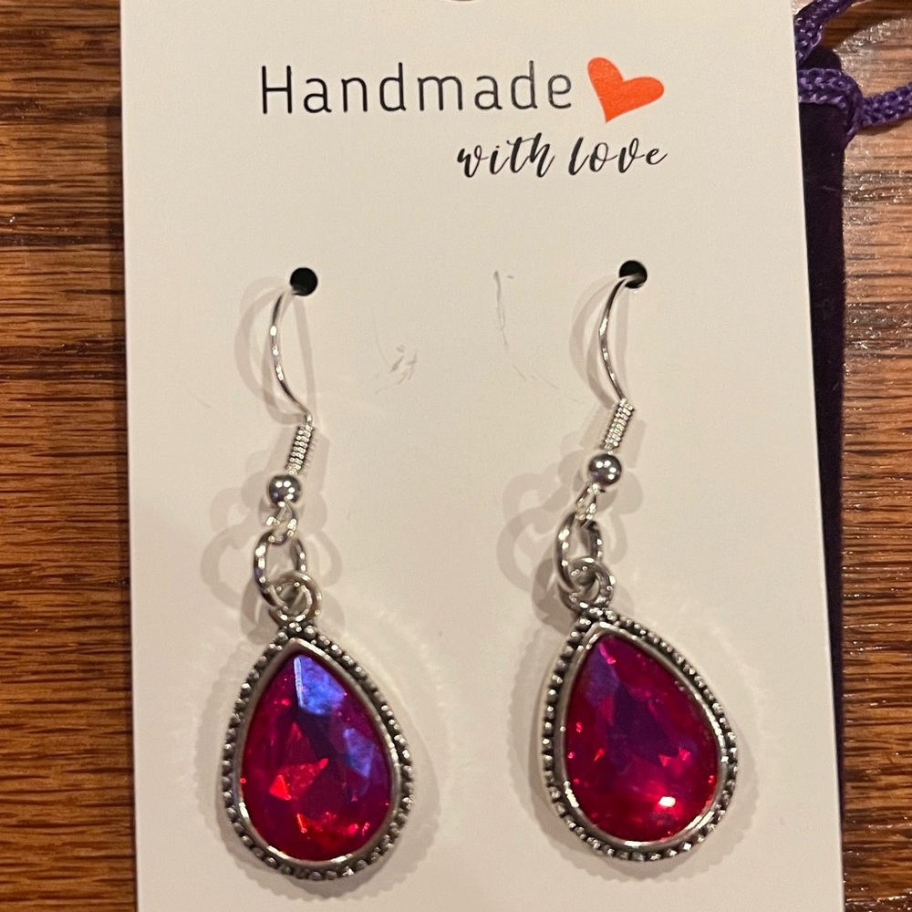 Handmade jewel drop earrings pink